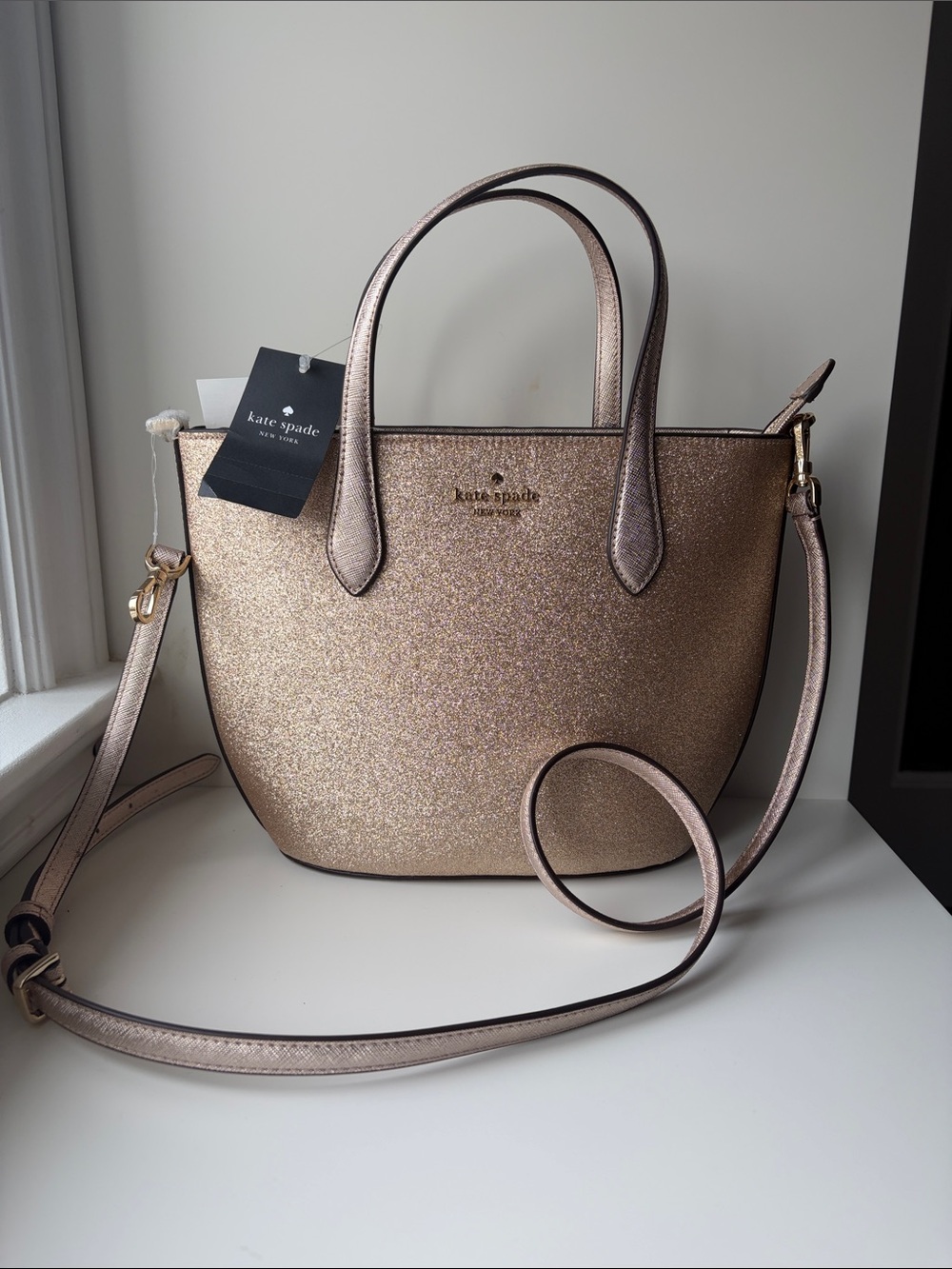 kate spade Glitter Tote Bag in Gold
